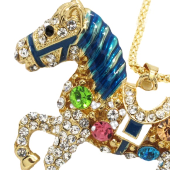 Multicolor Horse Necklace - Crystals and Rhinestones 2 1/2" Tall- Betsey Johnson - Picture 4 of 5